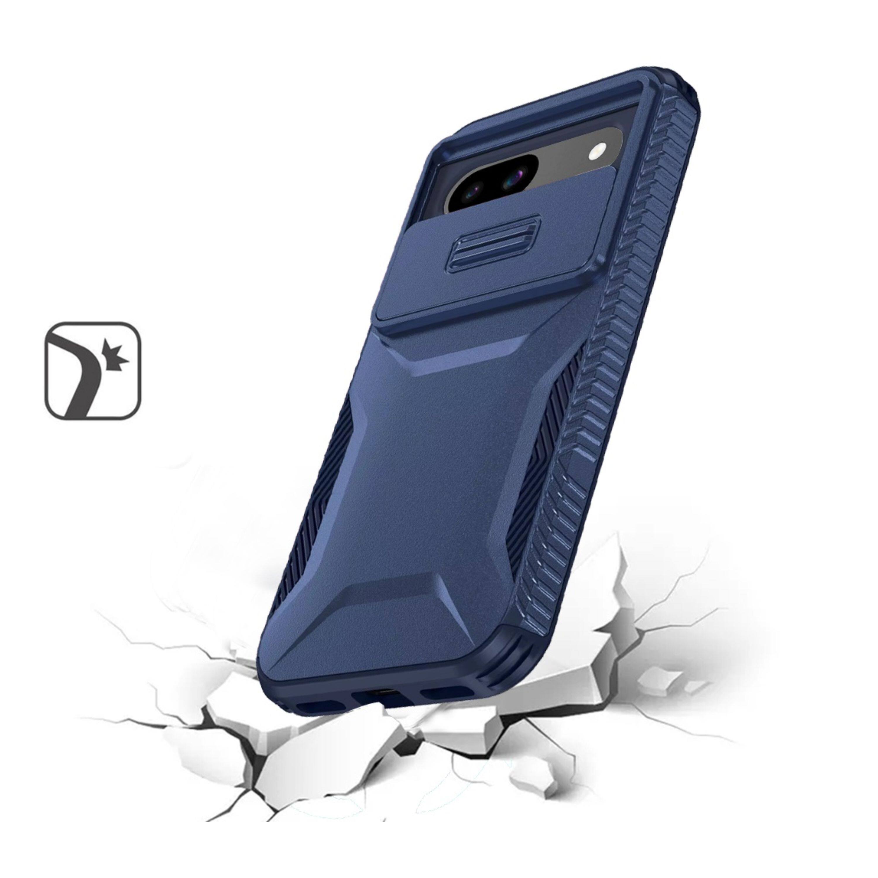 Left. Kitcheniva - Hybrid Sliding Lens Protection Case With Tempered Glass For Google Pixel 9a Dark Blue - Dark Blue.