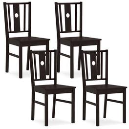Gymax - Dining Chairs Set of 4Solid Rubber Wood Kitchen Chair w/Slatted Curved Backrest - Brown