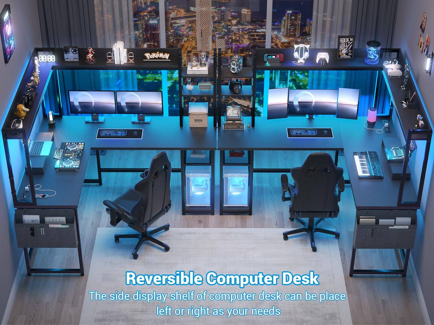 Reversible Computer Desk  
The side display shelf of computer desk can be placed left or right as your needs