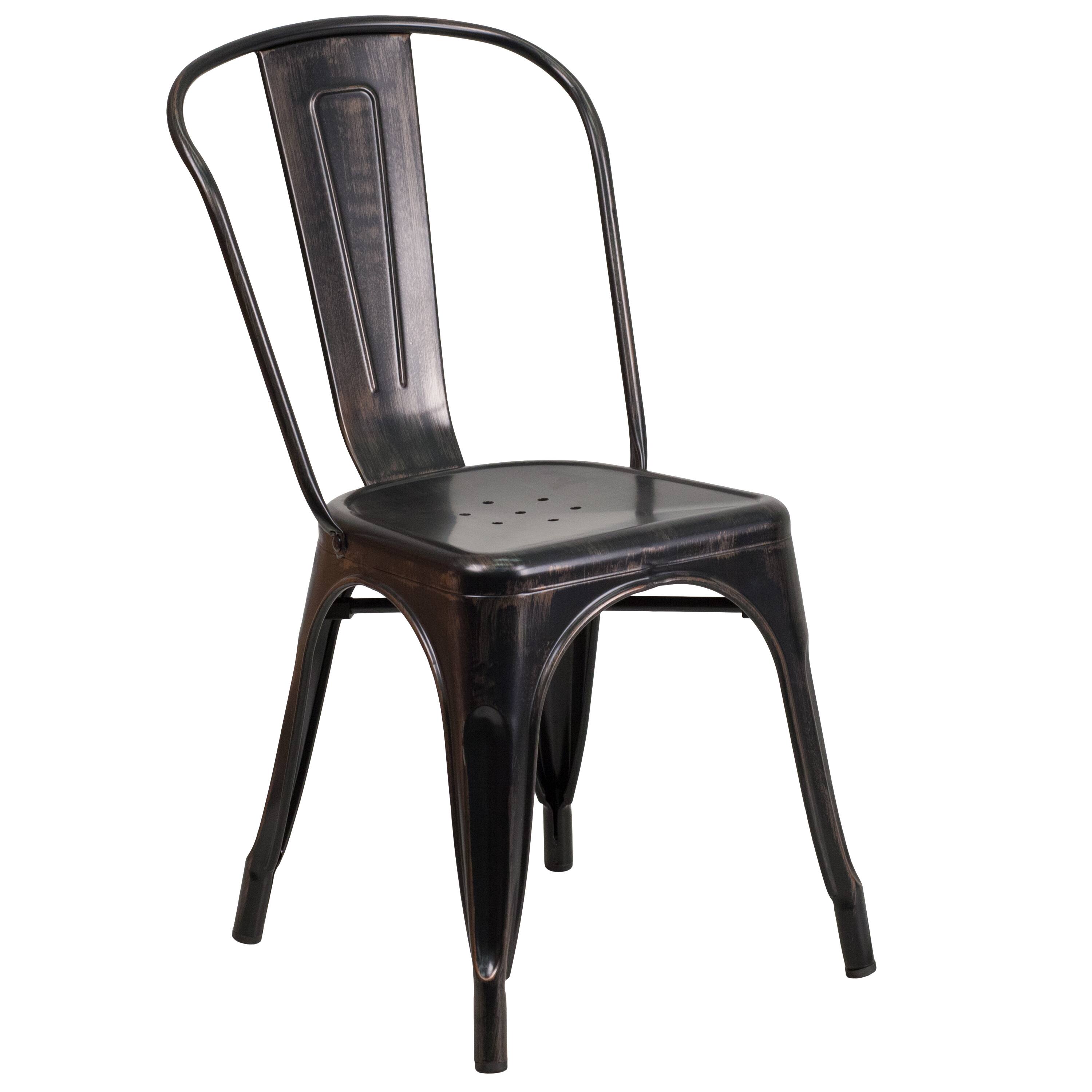 Emma + Oliver - Commercial Grade Colorful Metal Indoor-Outdoor Stackable Dining Chair - Black-Antique Gold