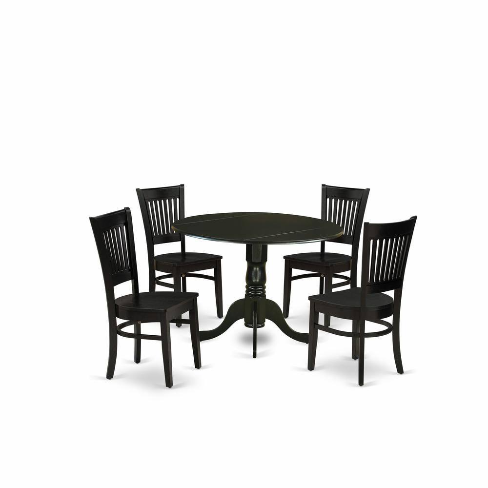 Left. East West Furniture - East West Furniture - DLVA5-BLK-W - 5-Piece Dinette Set- 4 Dining Room Chair with Wooden Seat and Slatted Chair Back - - Black.
