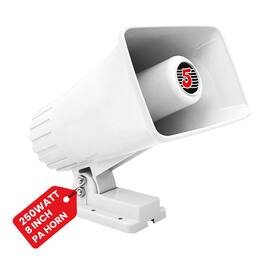 5 CORE - PA Horn 250W Loud Speaker 8 Inch Bull Horn Loud Audio 8Ohm All Weather Indoor Outdoor Use - White