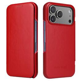 Dteck - Leather Case for iPhone 17 Pro Max, Top Grain Genuine Leather Folio Protective Phone Cover - Red