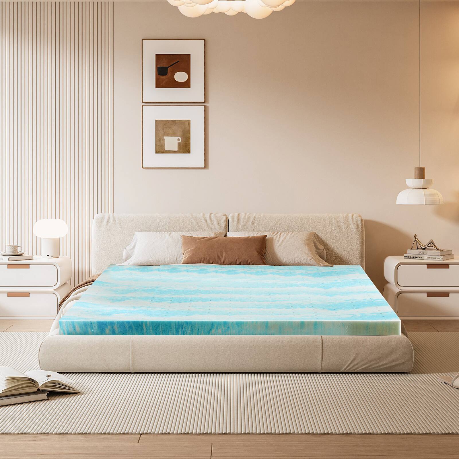 Front. Anysun - 4" Queen Memory Foam Mattress Topper - Cooling Gel, Pressure Relief & Breathable Comfort - Blue.
