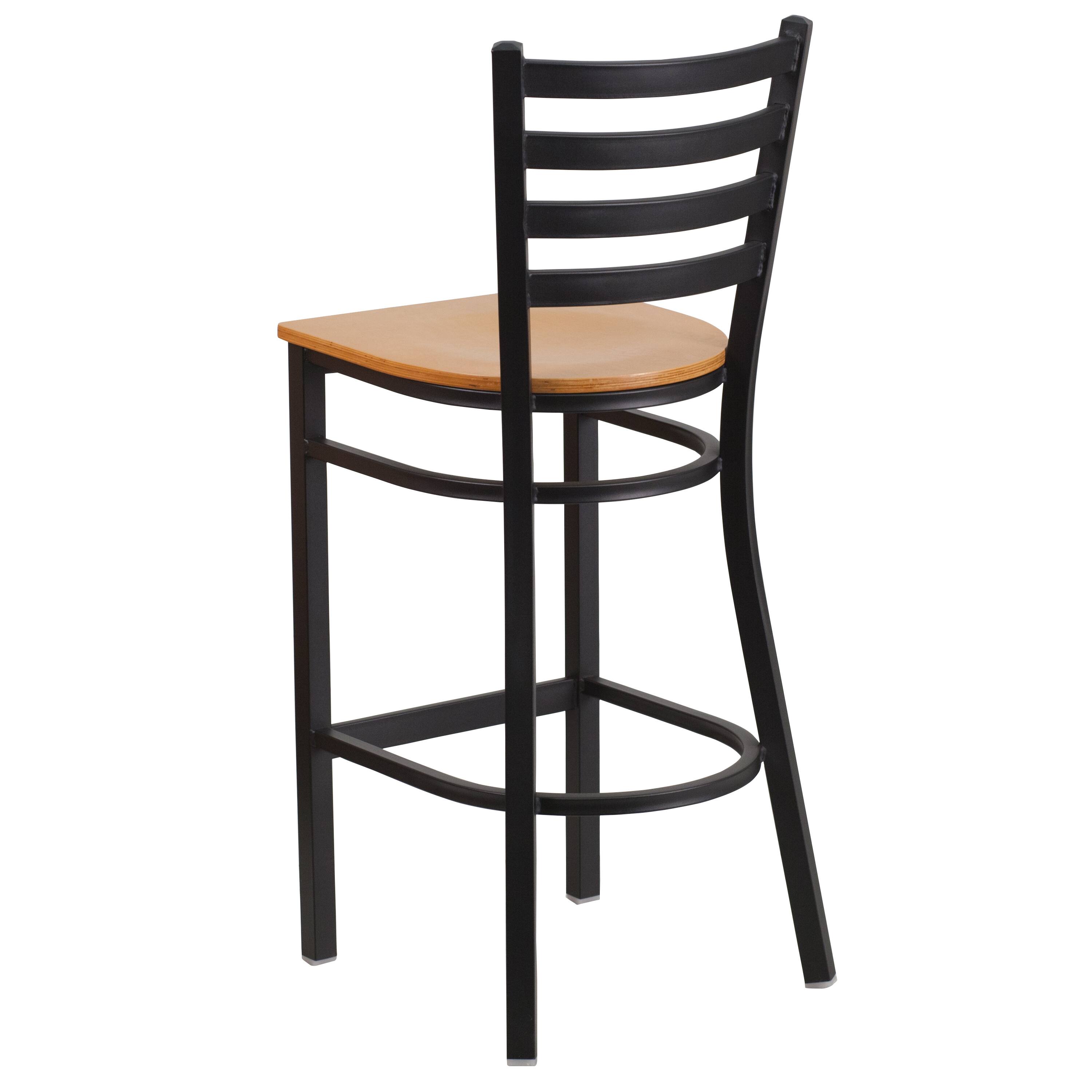 Alt View 7. Emma + Oliver - 2 Pack Ladder Back Metal Restaurant Barstool - Natural Wood Seat/Black Metal Frame.