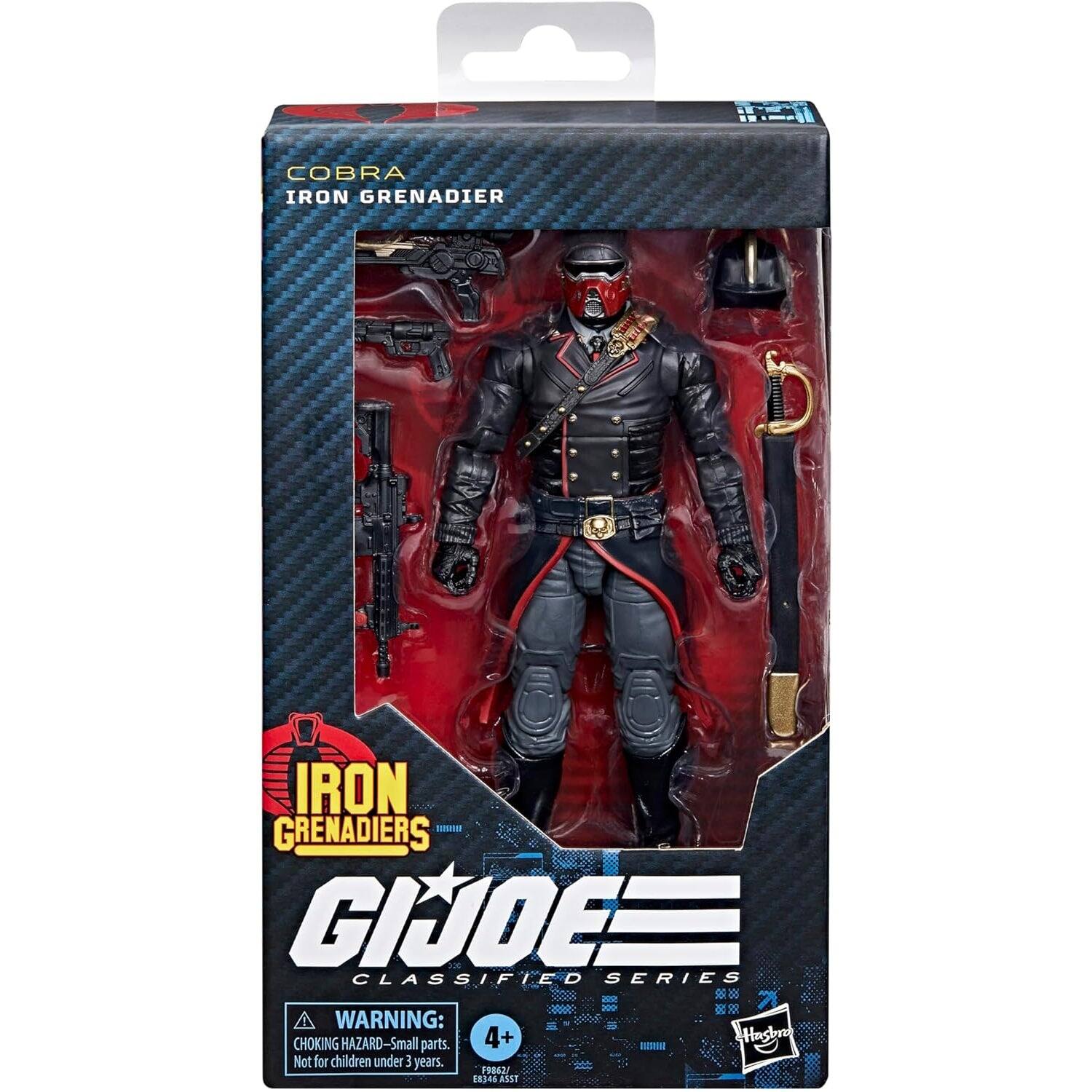 COBRA IRON GRENA'DIER  
3PA IRON  
GRENADIERS  
GI JOE CLASSIFIED SERIES  
- WARNING: CHOKING HAZARD - Small parts. 4+  
FHnstro Not for children under 5 years.  
19842 836 aS1