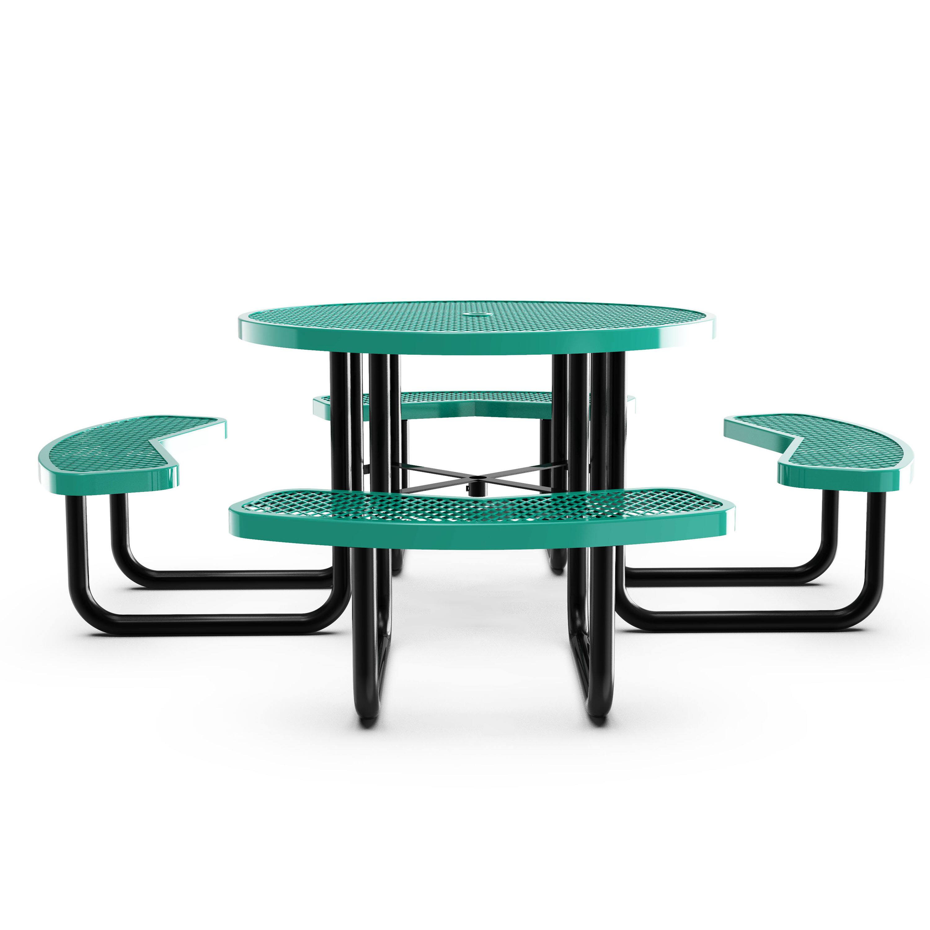Left. Flash Furniture - Creekside 46" Round Outdoor Picnic Table with Commercial Grade Heavy Gauge Green Expanded Metal Mesh Top and Seats and B - Green.