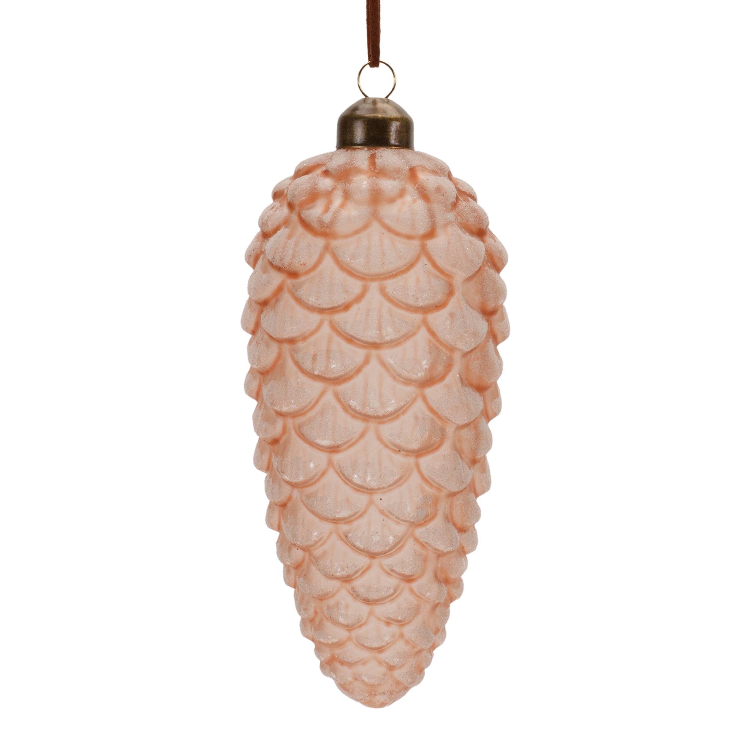 Left. BreeBe - Frosted Glass Pinecone Drop Ornament (Set of 6) - Pink.