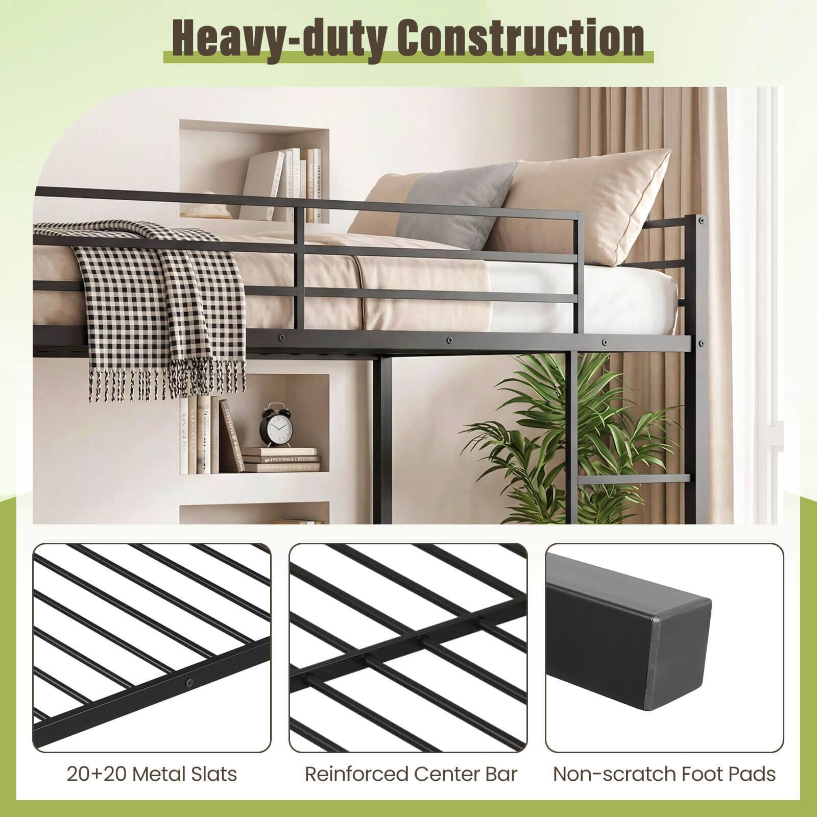 Heavy-duty Construction  
20+20 Metal Slats  
Reinforced Center Bar  
Non-scratch Foot Pads
