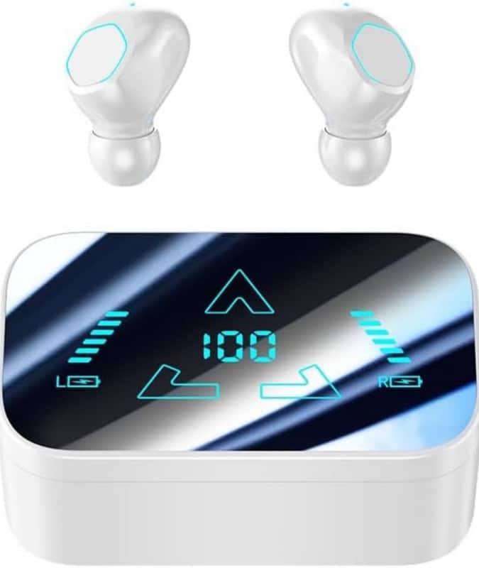 SKRAN - Wireless Bluetooth Earbuds - in Ear Buds Light-Weight Headphones with Wireless Charging Case,for Gym, Commuting, Office - White