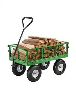 VEVOR - 680 Lbs Steel Garden Cart on Wheels, Heavy Duty Garden Wagon Cart Pullable, Metal Outdoor Utility Yard Wagon Carts - Green