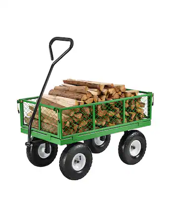 Front. VEVOR - 680 Lbs Steel Garden Cart on Wheels, Heavy Duty Garden Wagon Cart Pullable, Metal Outdoor Utility Yard Wagon Carts - Green.