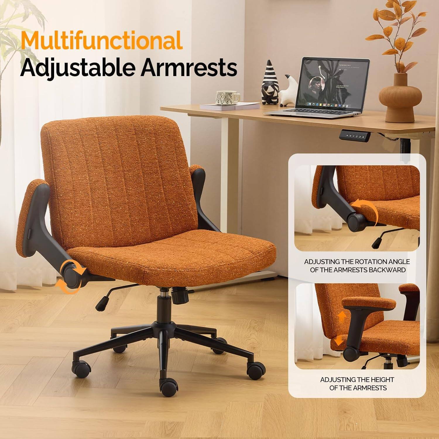 Multifunctional Adjustable Armrests

- ADJUSTING THE ROTATION ANGLE OF THE ARMRESTS BACKWARD
- ADJUSTING THE HEIGHT OF THE ARMRESTS