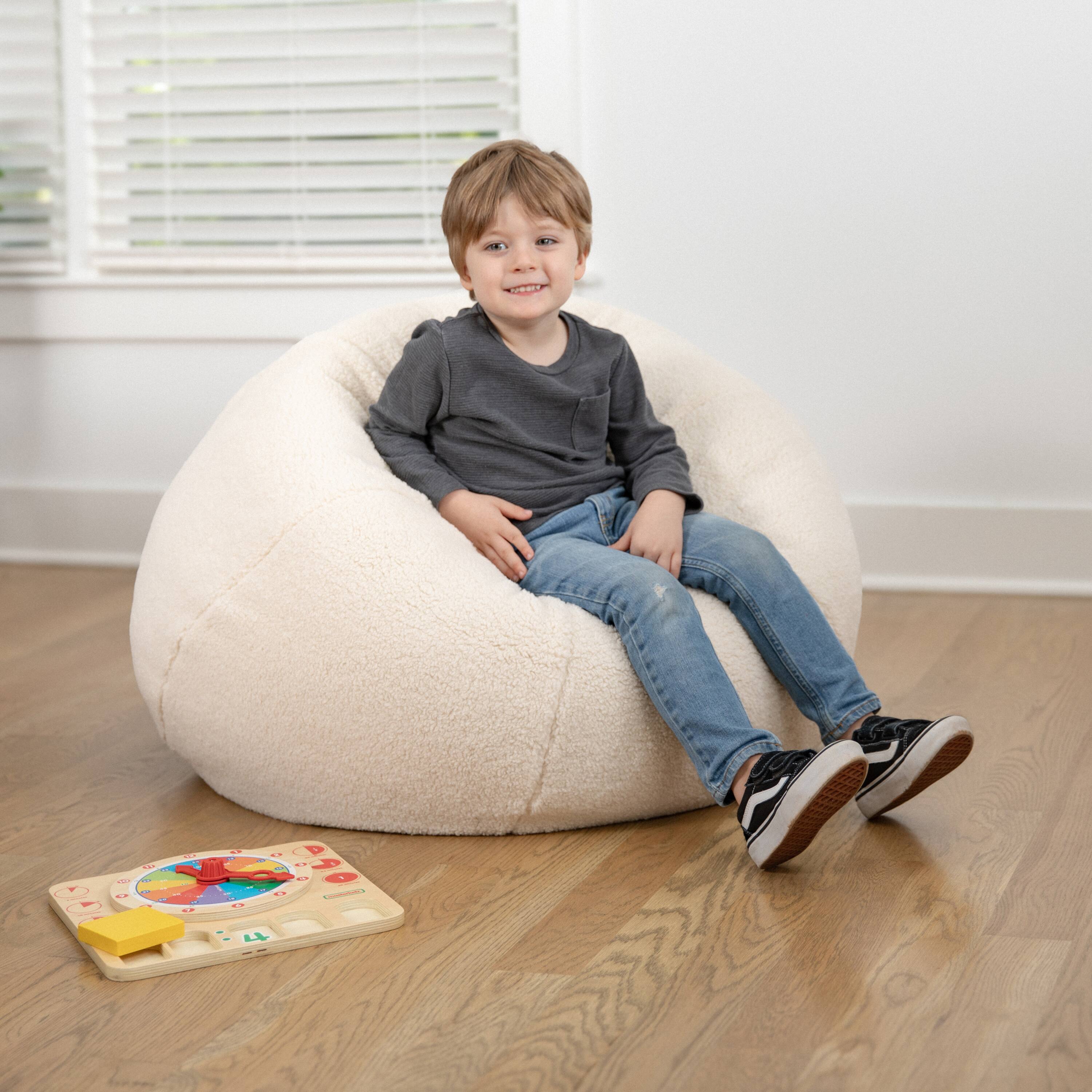 Alt View 3. Emma + Oliver - Small Bean Bag Chair for Kids and Teens - Natural Sherpa.