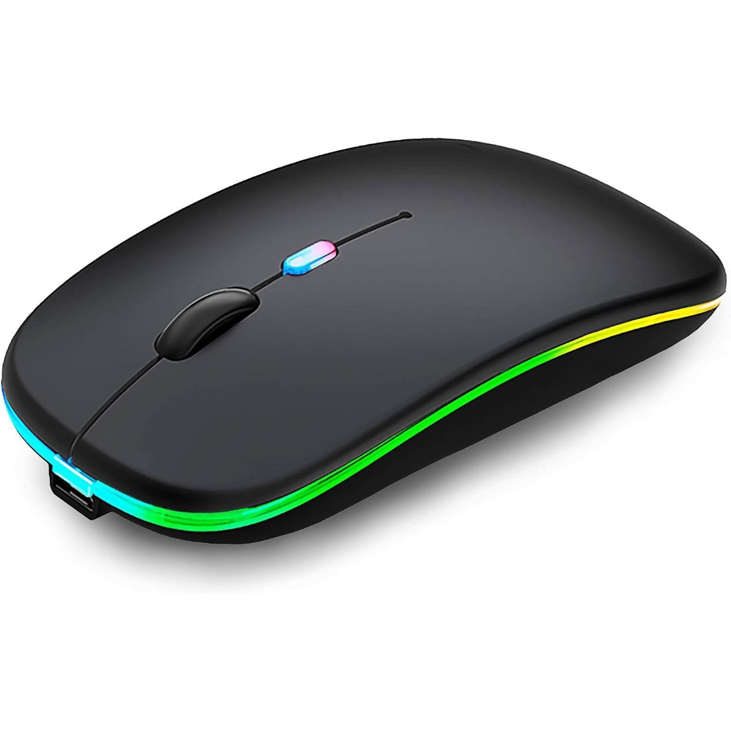 Cedar Assembly - Wireless Mouse LED Rechargeable Silent Slim Laptop Mouse Portable Dual Mode Computer Mouse for Laptop - Wireless - Black Wireless Bluetooth Mouse