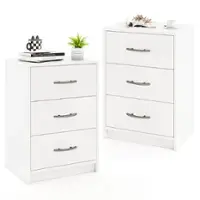 Costway 2 PCS 3-Drawer Nightstand Modern Bedside Table with Storage Anti-Toppling Kit for Bedroom - White - Front_Zoom