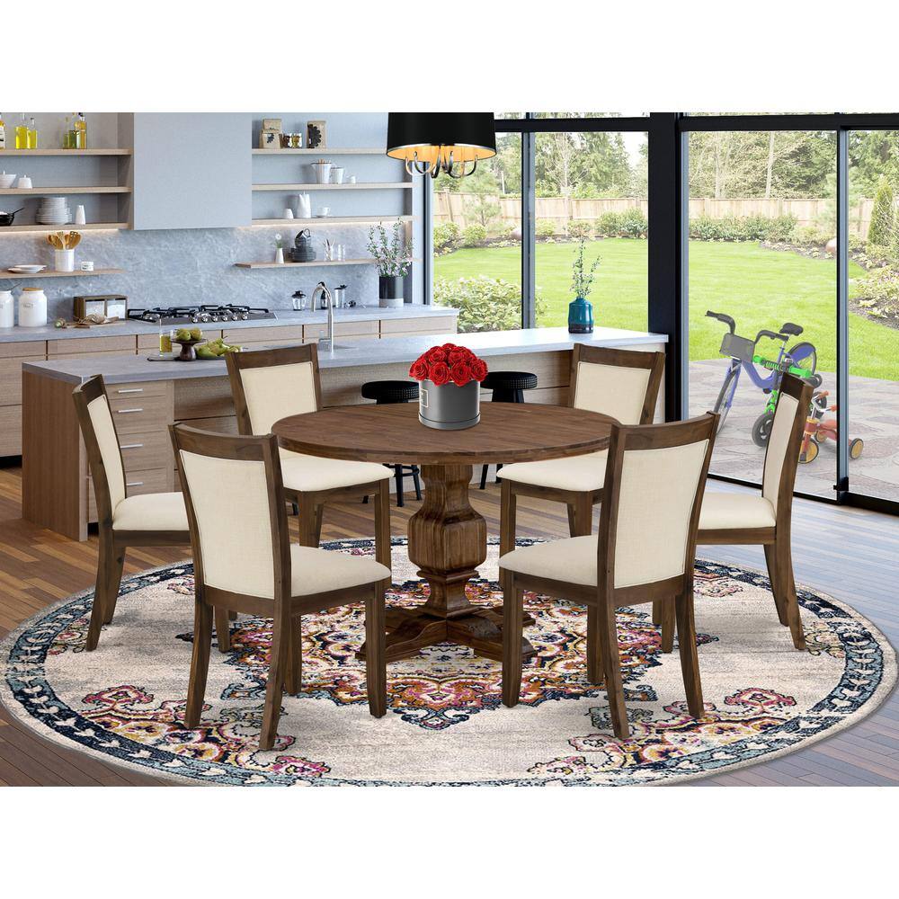 Angle. East West Furniture - East West Furniture 7-Piece Dining Set - A Gorgeous Kitchen Table and 6 Attractive Light Beige Linen Fabric Wood Dining - Multi-Color.