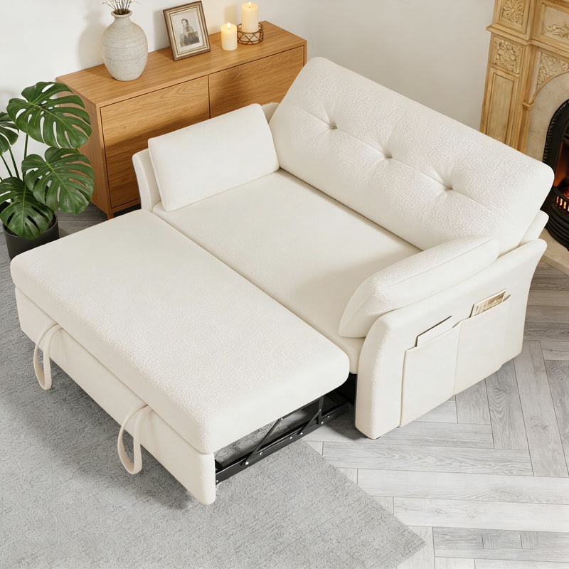 Vipbear - Convertible Sleeper Chair,3-in-1Sofa Bed with Reclining Backrest,Single Sleeper Couch with Pull-Out Bed Linen Futon Sofa - Beige