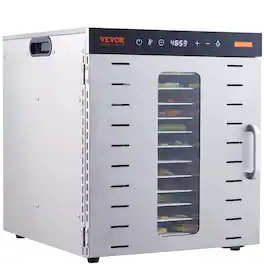 VEVOR - Food Dehydrator Machine, 10 Stainless Steel Trays, 1000W Electric Food Dryer with Digital Adjustable Timer & Temperature - Silver