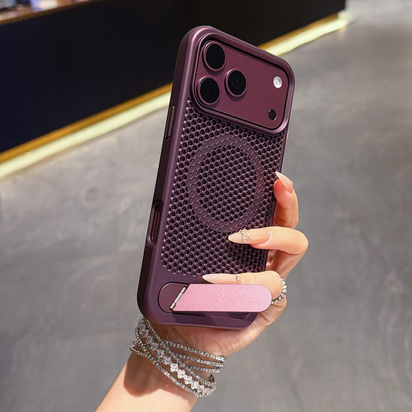 Dteck - Heat Dissipation Case for Apple iPhone 18 Pro Max with Foldable Hidden Kickstand,Shock-absorbent TPU Frame Hard PC Cover - Cherryred price history on PriceWatchPro