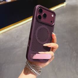 Dteck - Heat Dissipation Case for Apple iPhone 18 Pro with Foldable Hidden Kickstand,Shock-absorbent TPU Frame Hard PC Cover - Cherryred