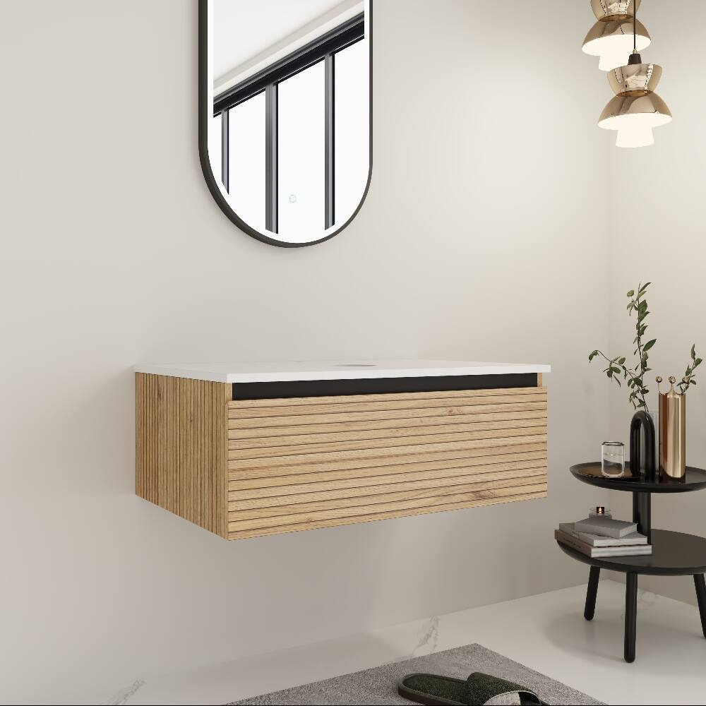 Back. Loheer - Loheer 30 inch wall mounted bathroom vanity Base Without Sink Light Coffee - Light Coffee.