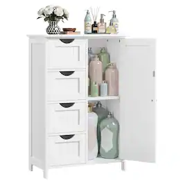 Songmics Home - Storage Cabinet with Drawers, Freestanding Floor Cabinet with Door, 11.8 x 21.7 x 32.3 Inches, Adjustable Shelf - Cloud White