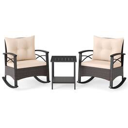 Boyel Living - 3 Piece Rocking Bistro Set PE Rattan Rocker Chairs with Acacia Wood Top Table 31-in L x 29-in W x 25.5-in H - Beige