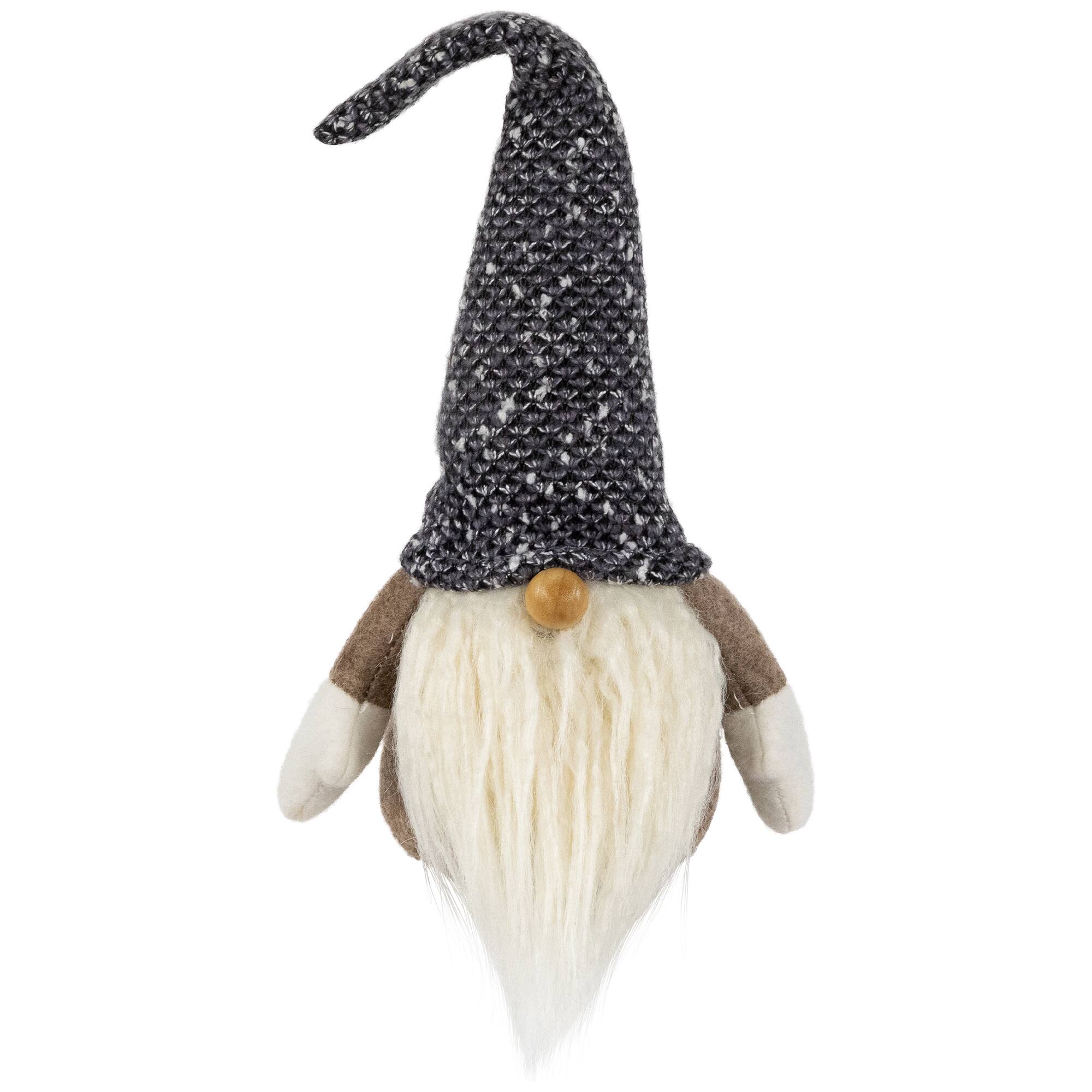 Front. Northlight - Plush Gnome with Wooden Nose Christmas Figure - 11" - Brown - Brown.
