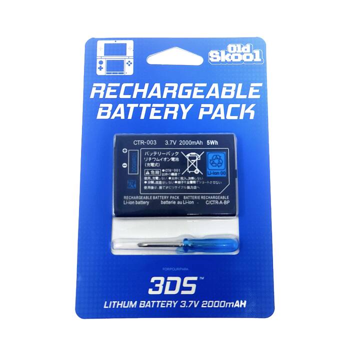 Old Skool  
RECHARGEABLE BATTERY PACK  
CTR-003 3.7V 2000mAh 5Wh  
Li-lon 00  

RECHARGEABLE BATTERY PACK BATTERIE RECHARGEABLE Li-ion battery batterie au Li-lon C/CTR-A-BP  
FOR 3DS LITHIUM BATTERY 3.7V 2000mAh