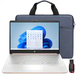 HP - 14" Laptop Intel Celeron N4500 4GB, 64GB eMMC Rose Gold + Bag, USB FlashDrive - Pale Rose Gold