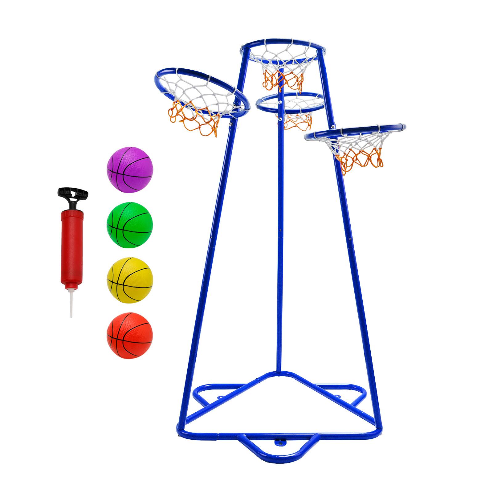 Alt View 6. Topteng - 4-Hoop Kids Basketball Set with 4 Balls - Adjustable Height Preschool Toy for Indoor & Outdoor Play, Blue.