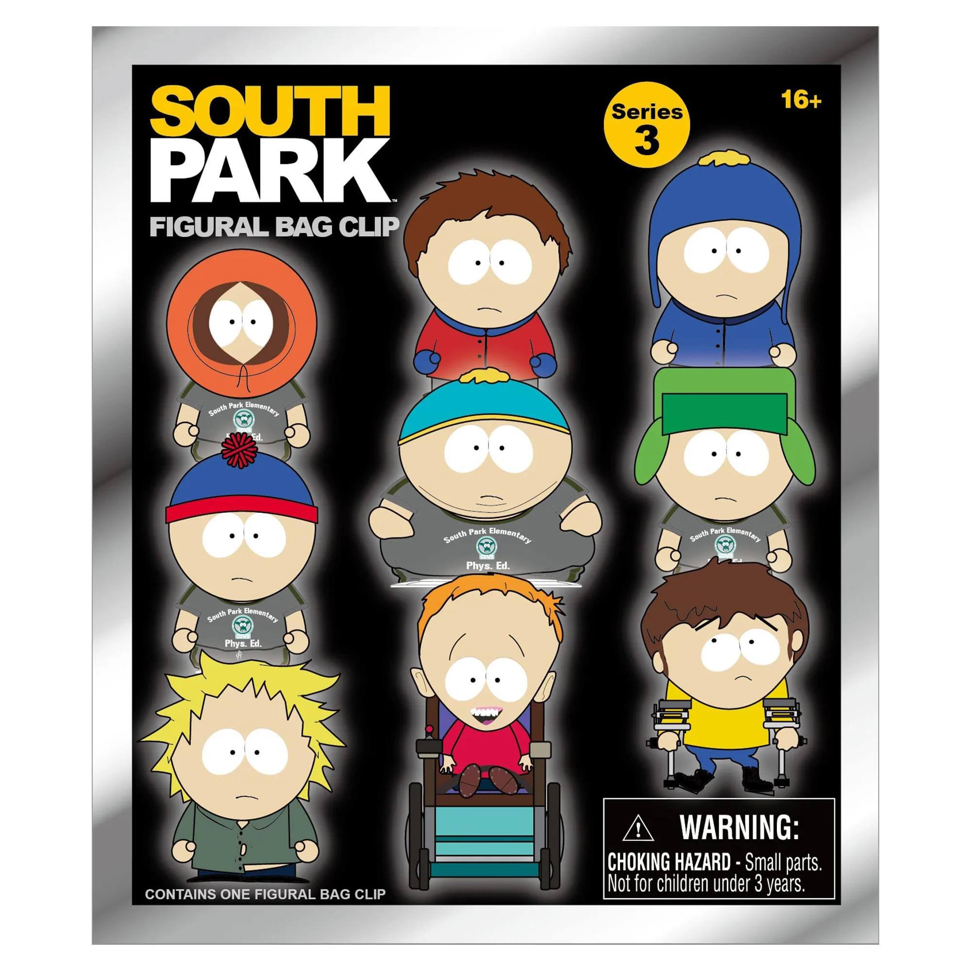 SOUTH PARK FIGURAL BAG CLIP  
Series 3  
16+  
Park Commentary South Phys. Ed.  
Park Dementary South Phys. Ed.  
CONTAINS ONE FIGURAL BAG CLIP  
WARNING: CHOKING HAZARD - Small parts. Not for children under 3 years.