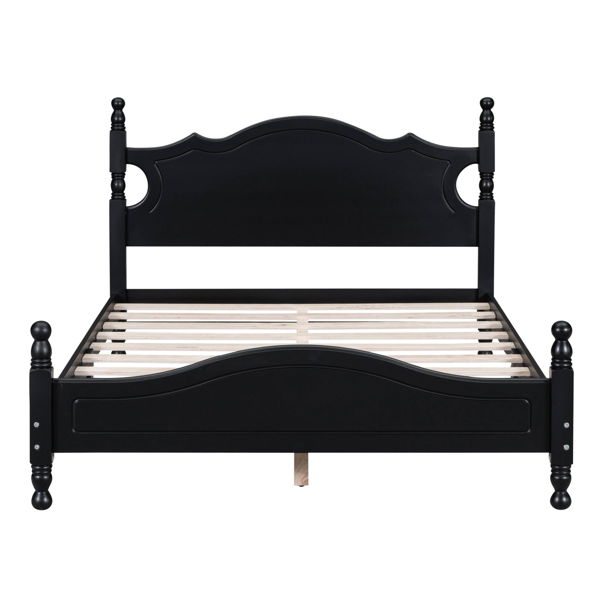 Left. GOODSILO - Full Size Retro Wood Platform Bed Frame with Wooden Slat Support and Elegant Headboard - Black.