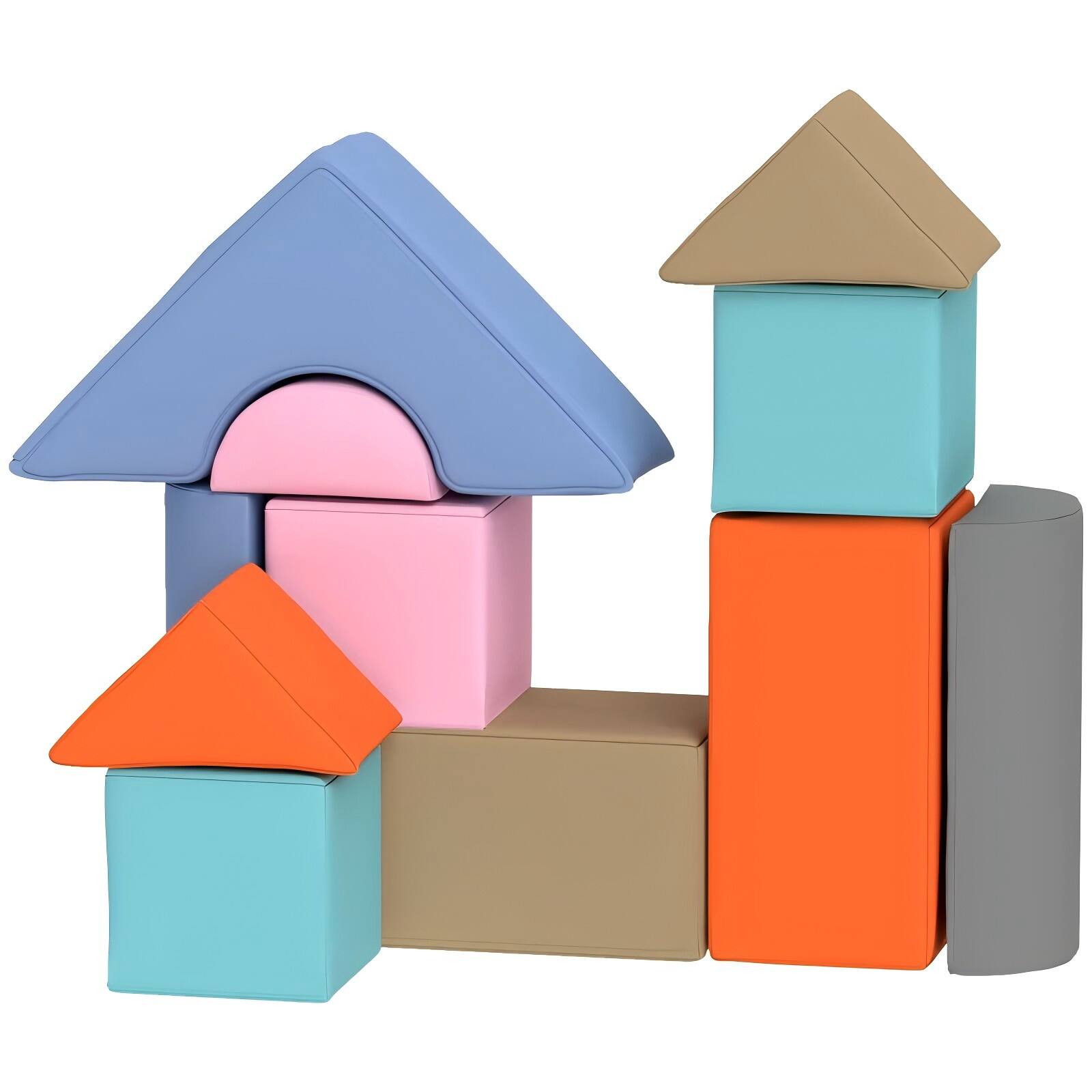 Alt View 1. Siljoy - 11‑Piece Toddler Foam Play Set, Transformable Soft Blocks, Faux Leather, Ages 6‑72 Months, Easy‑Clean, 33lb Load - Brown,Orange,Pink.