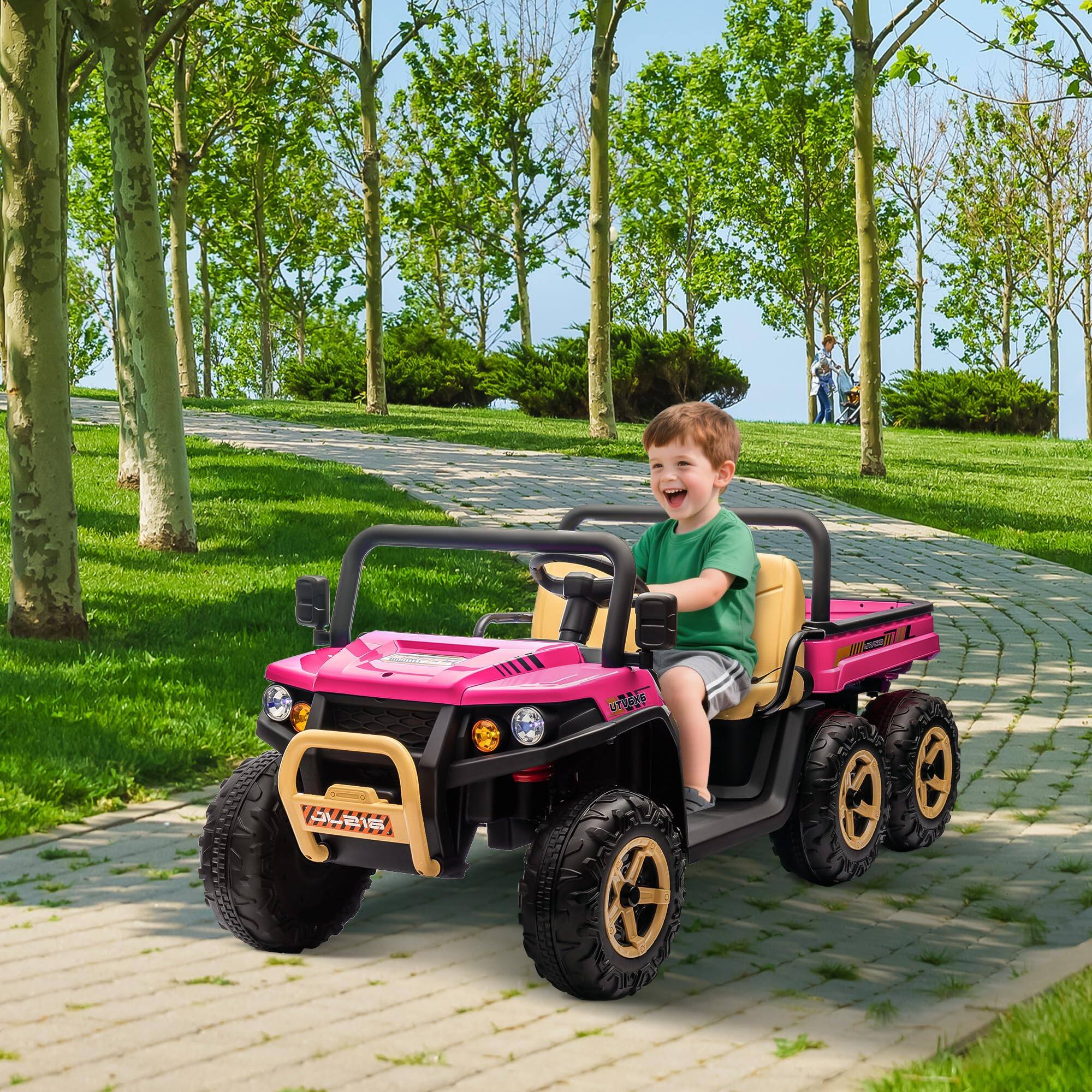 Left. GARVEE - 24V 2 Seater Ride on Car Truck,24v 2-Seater Kids Ride on Dump Truck with Parent Remote,4WD UTV w/Electric Dump Bed - Pink.