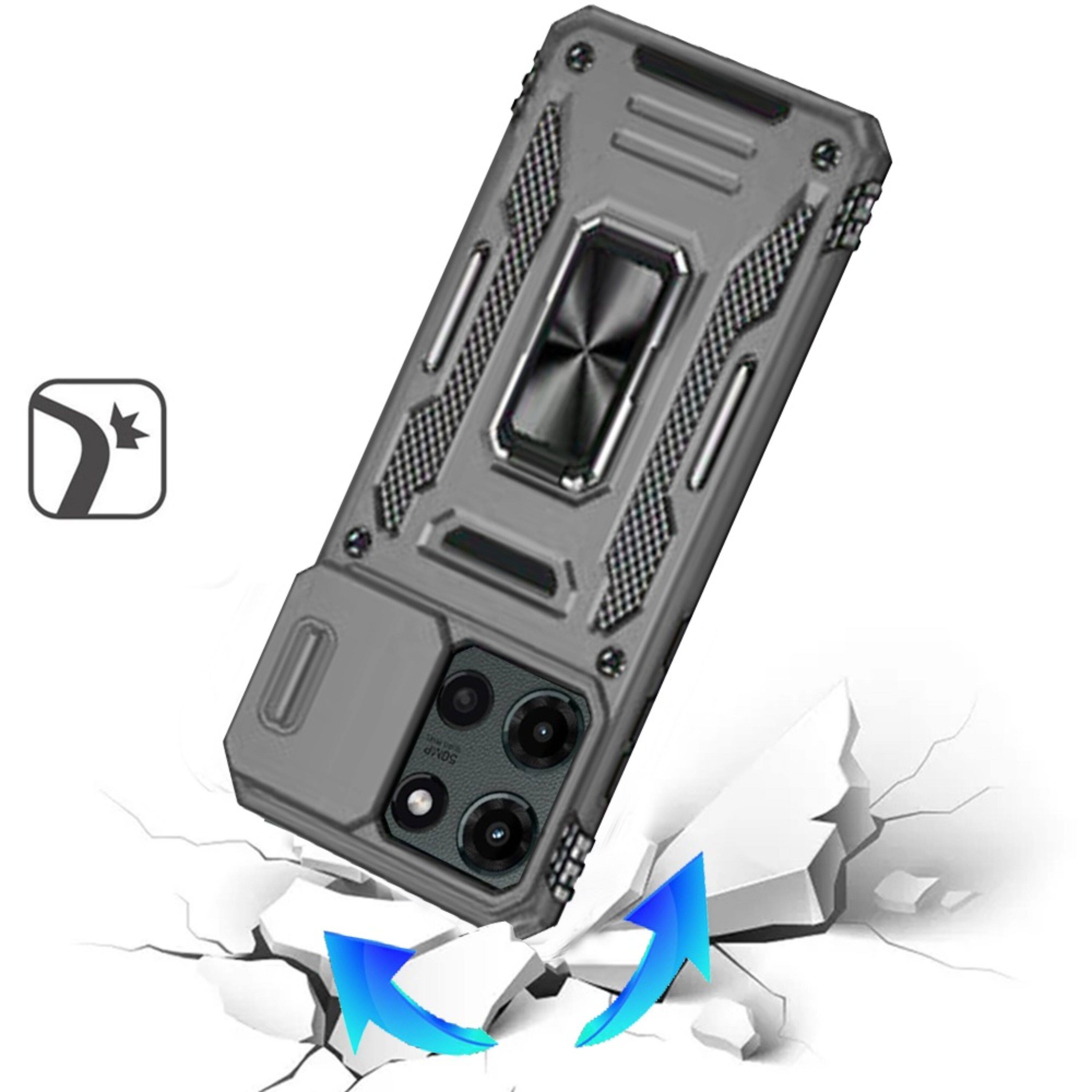 Angle. Kitcheniva - Slide Lens Shockproof Ring Stand With Tempered Glass For Motorola G Stylus 2025/2026 Gray - Gray.
