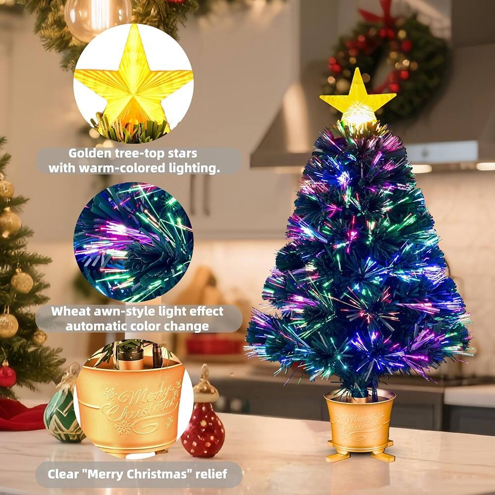 Golden tree-top stars with warm-colored lighting.

Wheat awn-style light effect automatic color change

Clear "Merry Christmas" relief