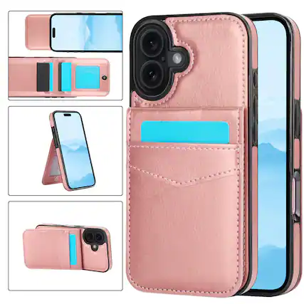 Front. Dteck - Wallet Case for Apple iPhone 17,Shockproof PU Leather Card Holder Flip Stand Cover - Rosegold.