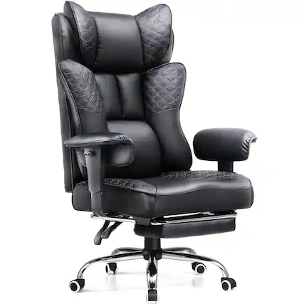Front. GTPlayer - Big and Tall Office Chair Adjustable Soft Armrests Ergonomic Gaming Chair Deluxe Embossing Designed,Black - Black.