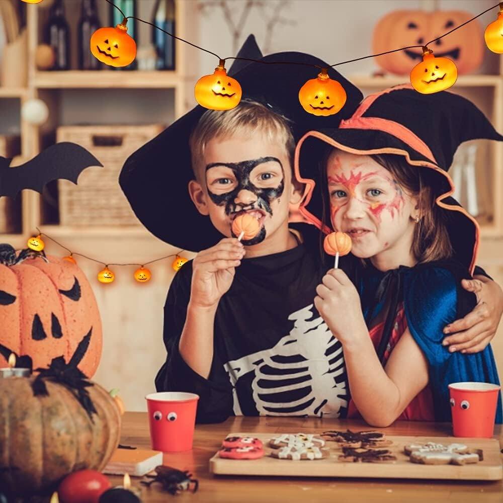 Angle. GlowWise - 20ft Flexible Halloween Lights, 40 LED Battery Operated 8 Modes Waterproof Indoor/Outdoor Spooky Glow - Pumpkin Lights.