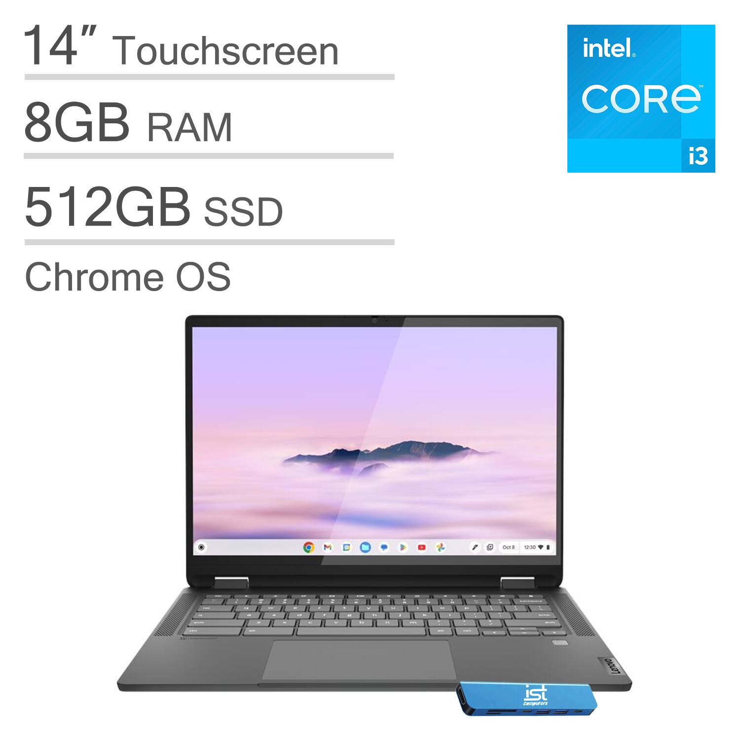 Lenovo - IdeaPad Flex 5i Chromebook plus 14" FHD+ 2-in-1 Touch Laptop - Intel Core i3 - 8GB RAM - 512GB SSD - Backlit - Chrome OS - Gray