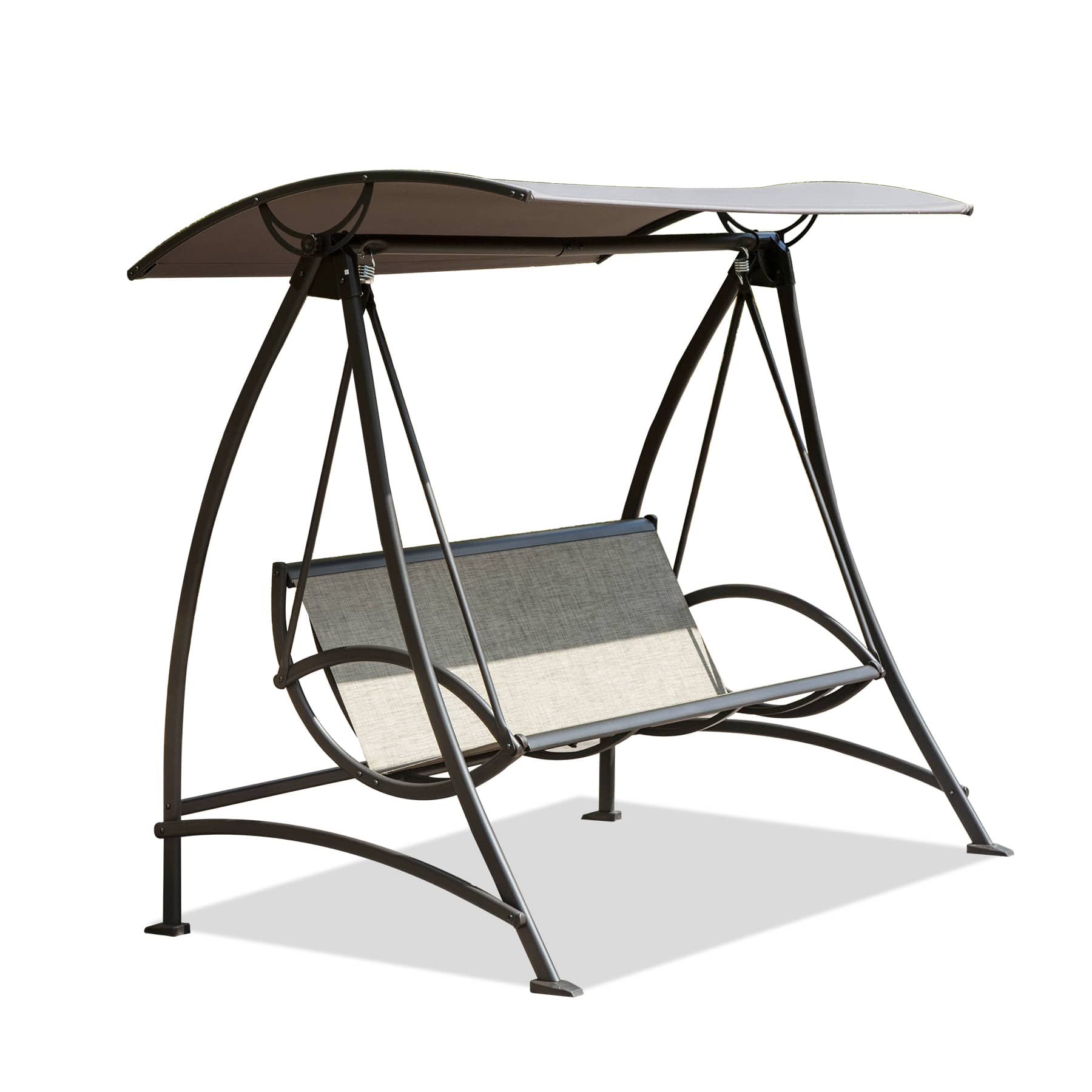 Mondawe - 3-Seat Patio Swing Chair with Adjustable Canopy and Durable Steel Frame - Dark Brown