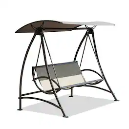 Mondawe - 3-Seat Patio Swing Chair with Adjustable Canopy and Durable Steel Frame - Dark Brown