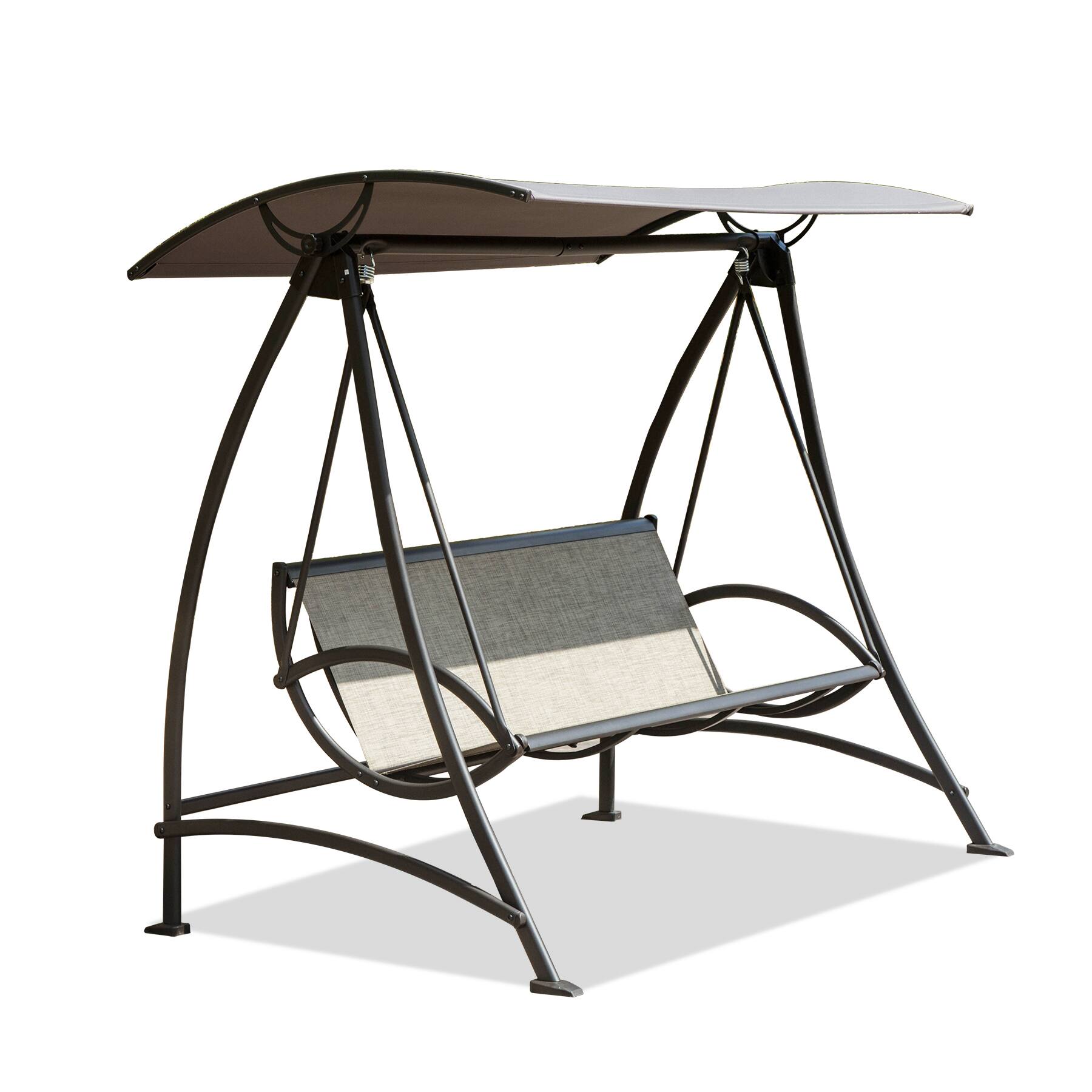 Front. Mondawe - 3-Seat Patio Swing Chair with Adjustable Canopy and Durable Steel Frame - Dark Brown.