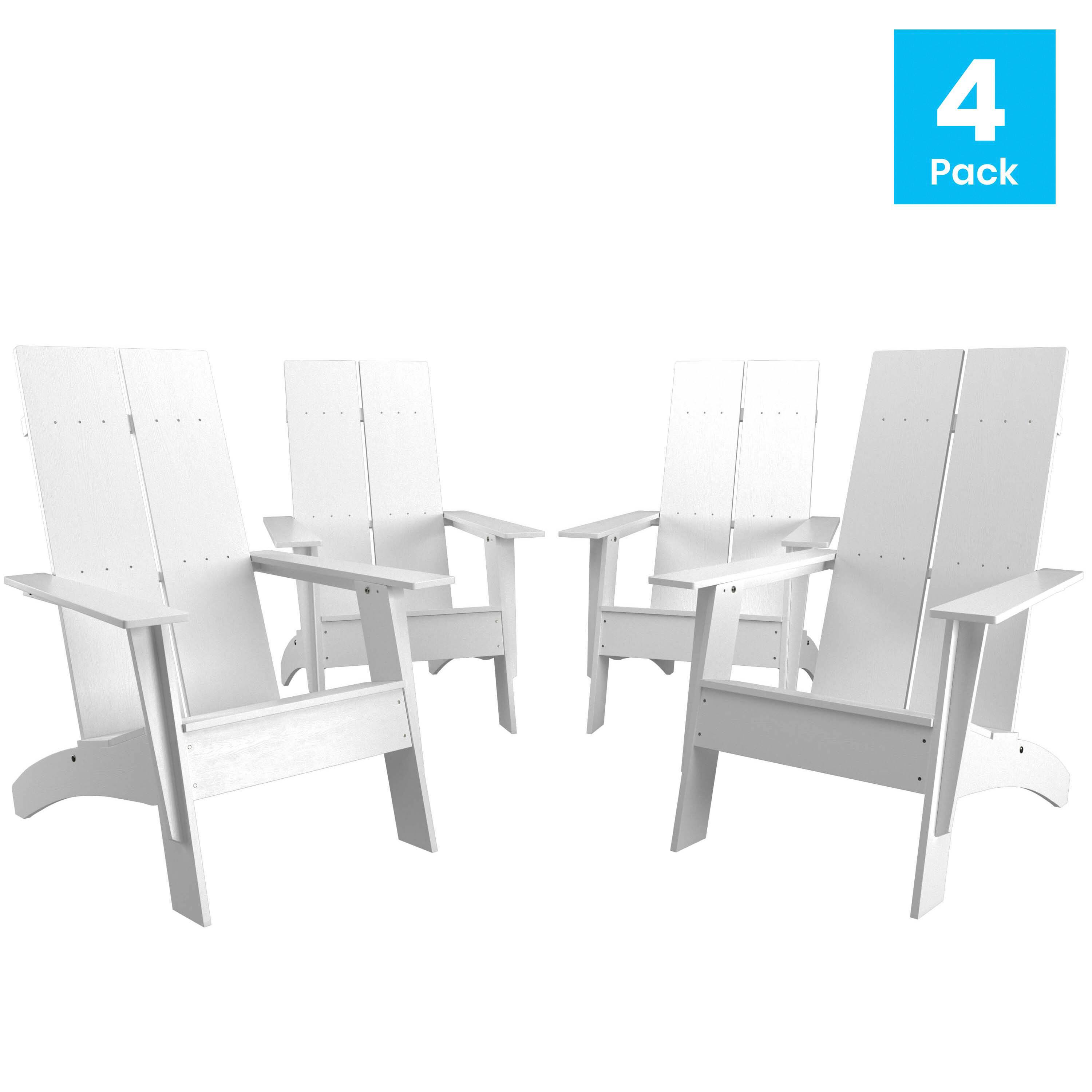 Alt View 1. Emma + Oliver - Set of 4 Modern Dual Slat Back Indoor/Outdoor Adirondack Style Chairs - White.