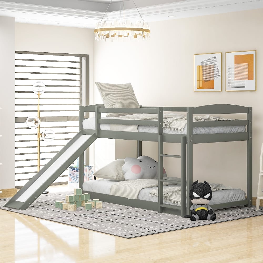 Loheer - Twin over Twin Bunk Bed with Slide Wooden Bunk Bed - Gray price history on PriceWatchPro