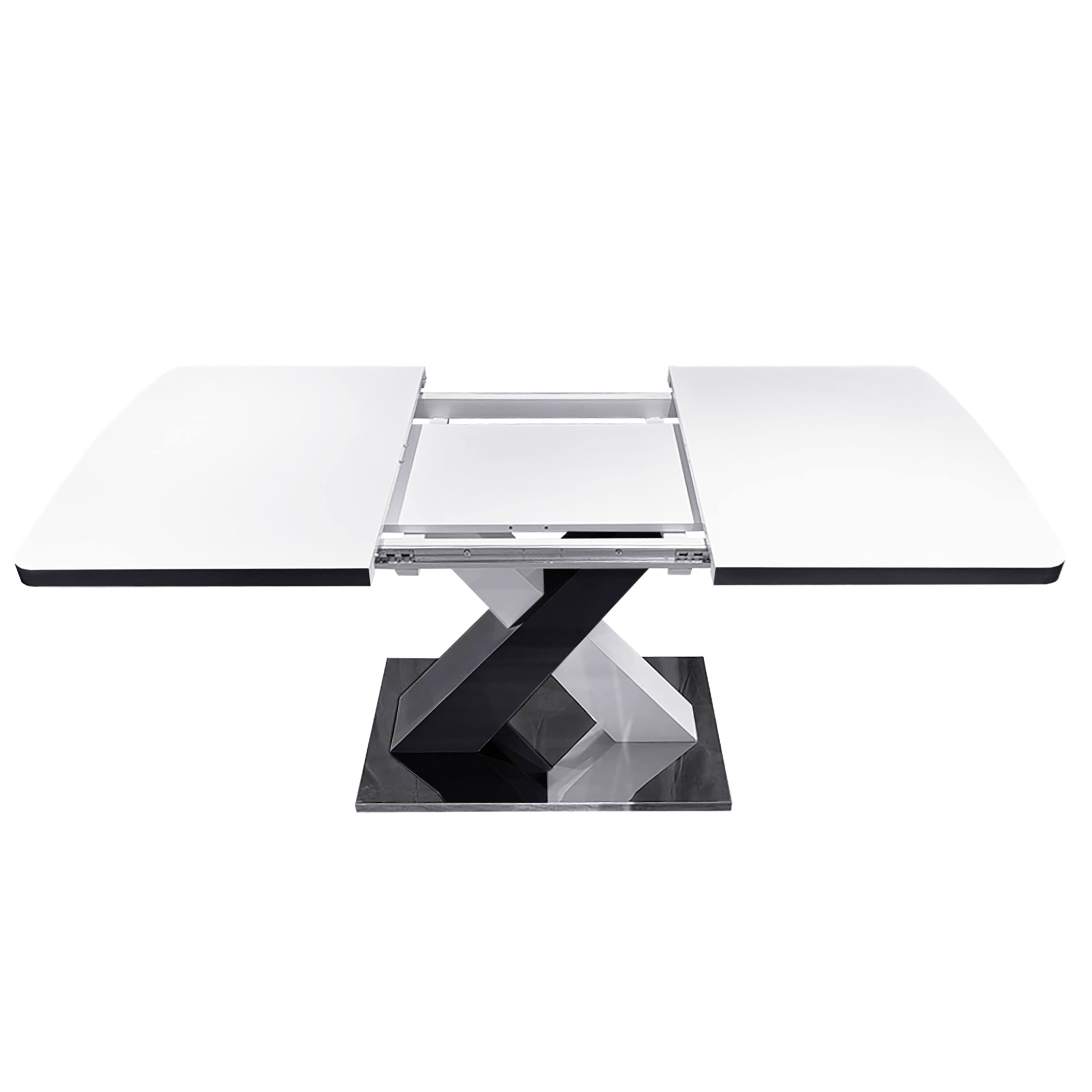 Alt View 7. Tiramisubest - Modern Square Dining Table, Stretchable, White Table Top + MDF X-Shape Black and White Color Table Leg with Metal Base - White+Black.