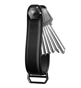 Dexnor - Leather Key Organizer, Key Holder Fits Up to 6 Keys, Equipped with Stainless Steel Hanging Loop & Extra Spacers - Black