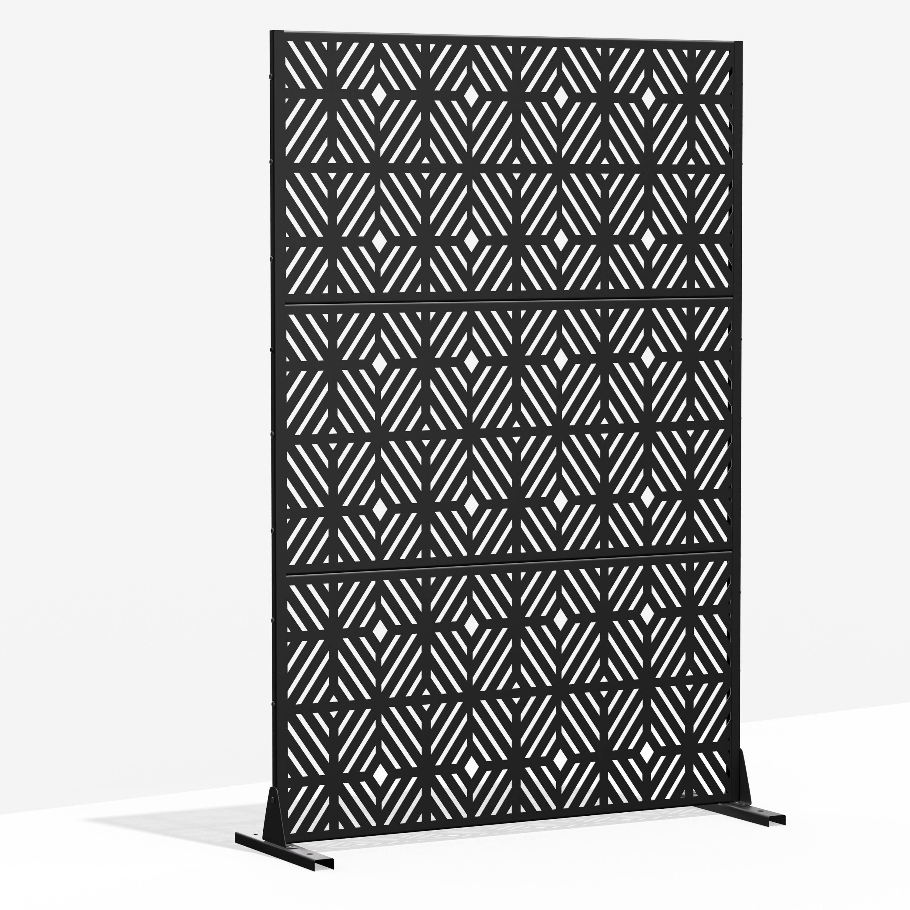 Angle. PexFix - 72 in. x 47 in. Francis Pattern Metal Outdoor Privacy Screen & Panels, Freestanding Garden Divider Fence - Black.